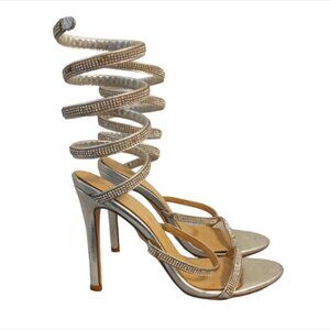 PRETTYLITTLETHING Women's Spiral Rhinestone Coil Ankle Wrap Shoes Size 5.5